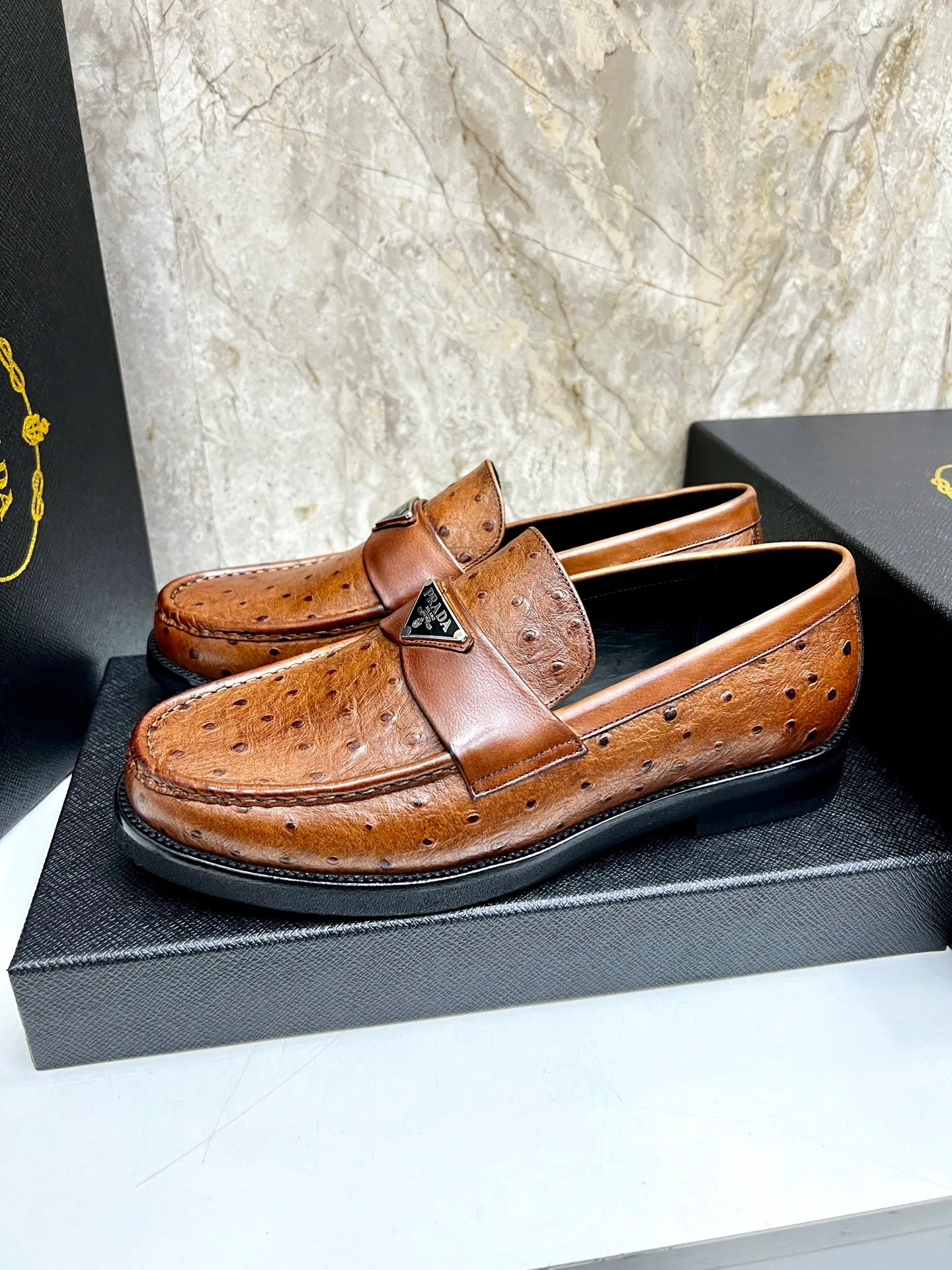 PRADA~ Size: 38-44 (customized 45/46 P: 💰880 P's original official website new high-end men's leather shoes, top-quality original replicas, made of imported open edge beads/calf leather, calf leather breathable lining, original leather outsole!